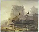W. Nuijen, Ships in a French Harbor at Low Tide, 1836, black chalk and watercolor on paper, 31.2 x 38.6&nbsp;cm Rijksmuseum