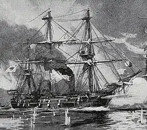 Black and white illustration of Medusa's sister ship Nymphe