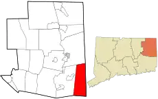 Sterling's location within Windham County and Connecticut