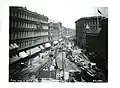 Adams Square looking north toward Haymarket Square, during the construction of Adams Square Station, 1897