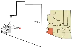 Location of Wellton Hills in Yuma County, Arizona.