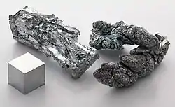 Zinc fragments and a 1&nbsp;cm3 cube